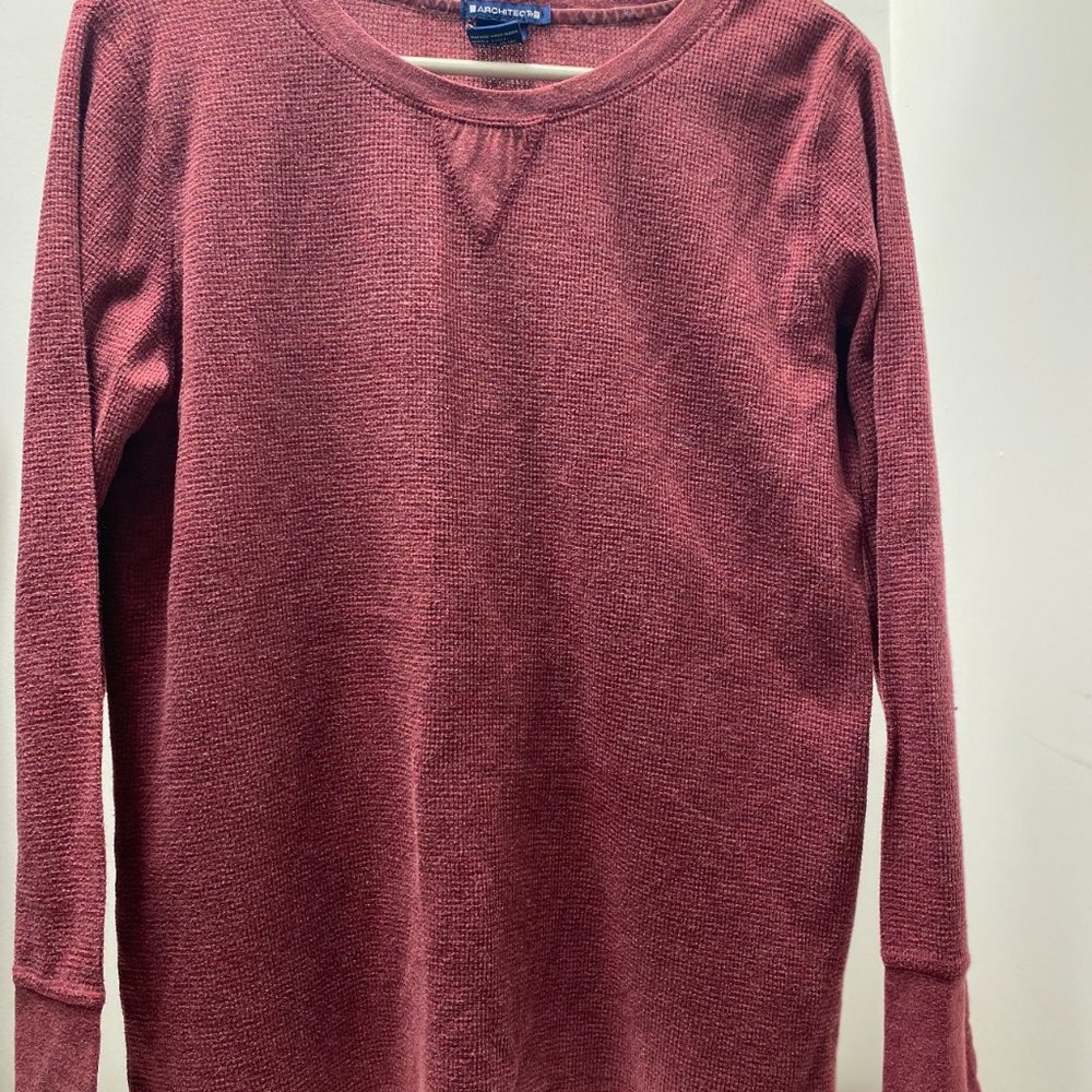 Waffle Texture Maroon Long Sleeve Knit Top